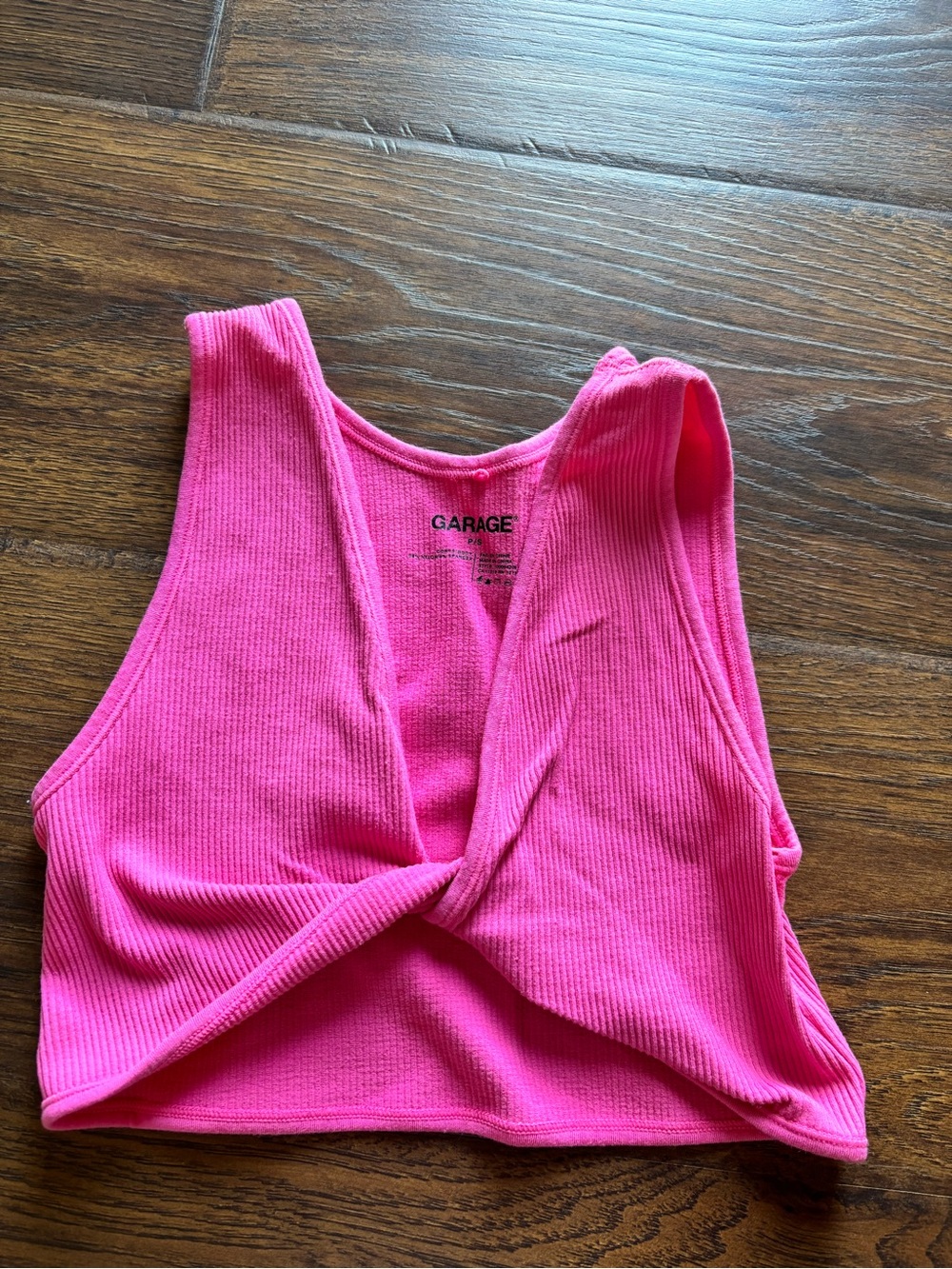 Garage Hot Pink Ribbed Twist-Front Crop Tank